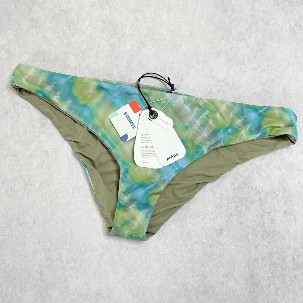 prAna Low Rise Bikini Bottom Womens Large Blue Reversible Green Beach Vacation